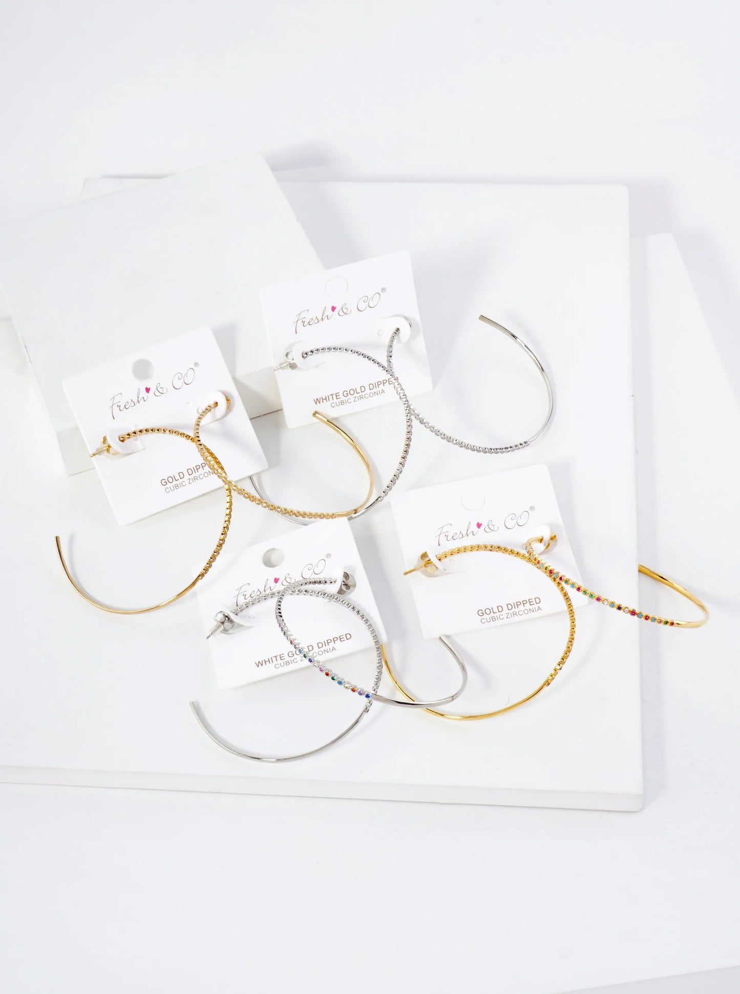 18K Gold-Dipped 60mm Hoop Earrings With Half CZ Stone Accents