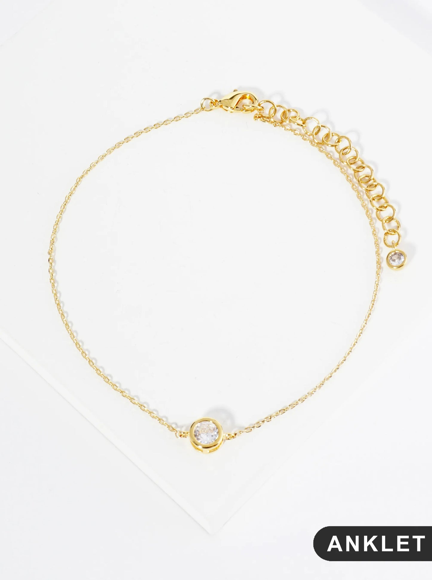 18K Gold Dipped 6mm Bezel Set Cubic Zirconia Stone Brass Chain Anklet