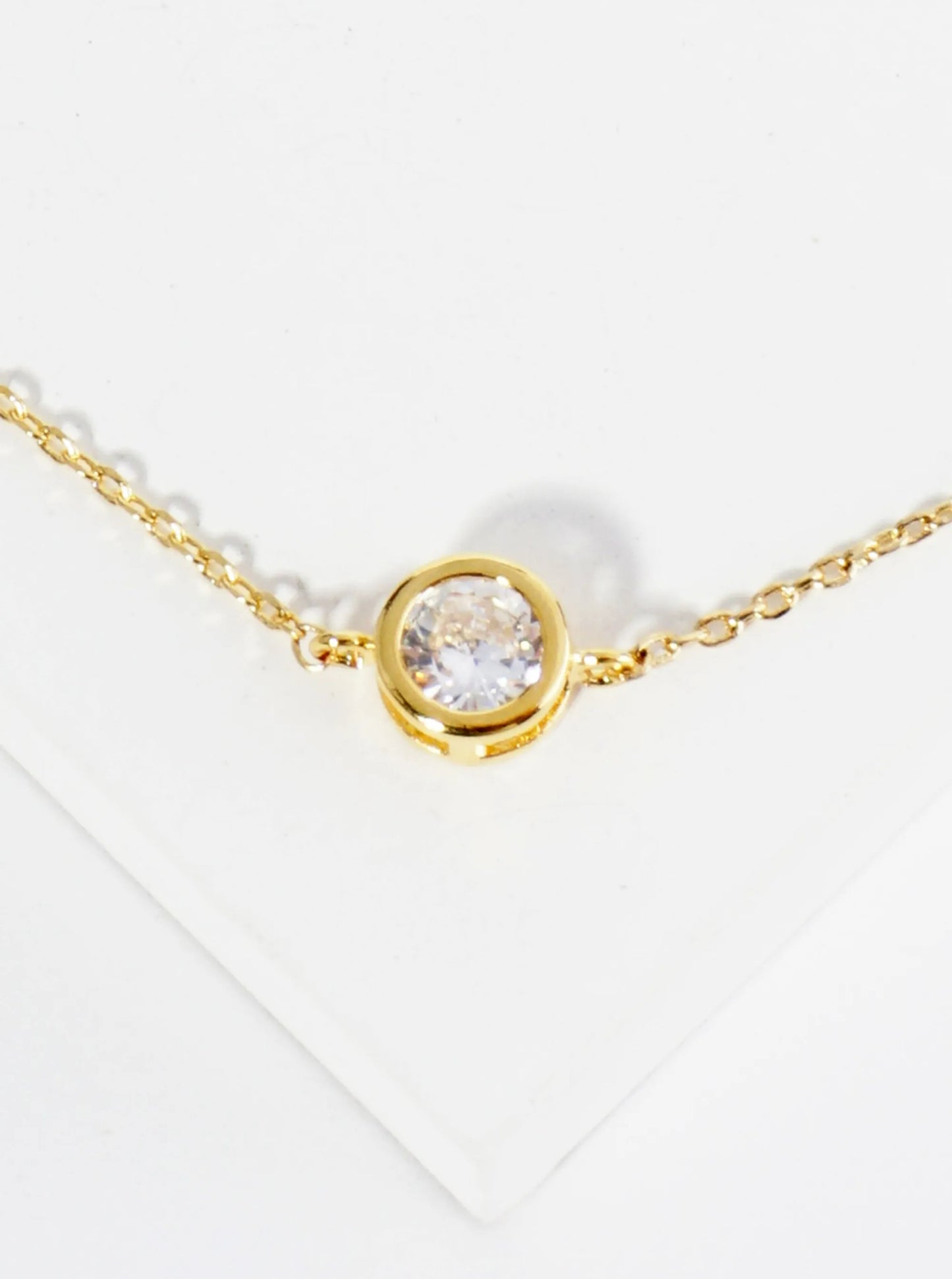 18K Gold Dipped 6mm Bezel Set Cubic Zirconia Stone Brass Chain Anklet