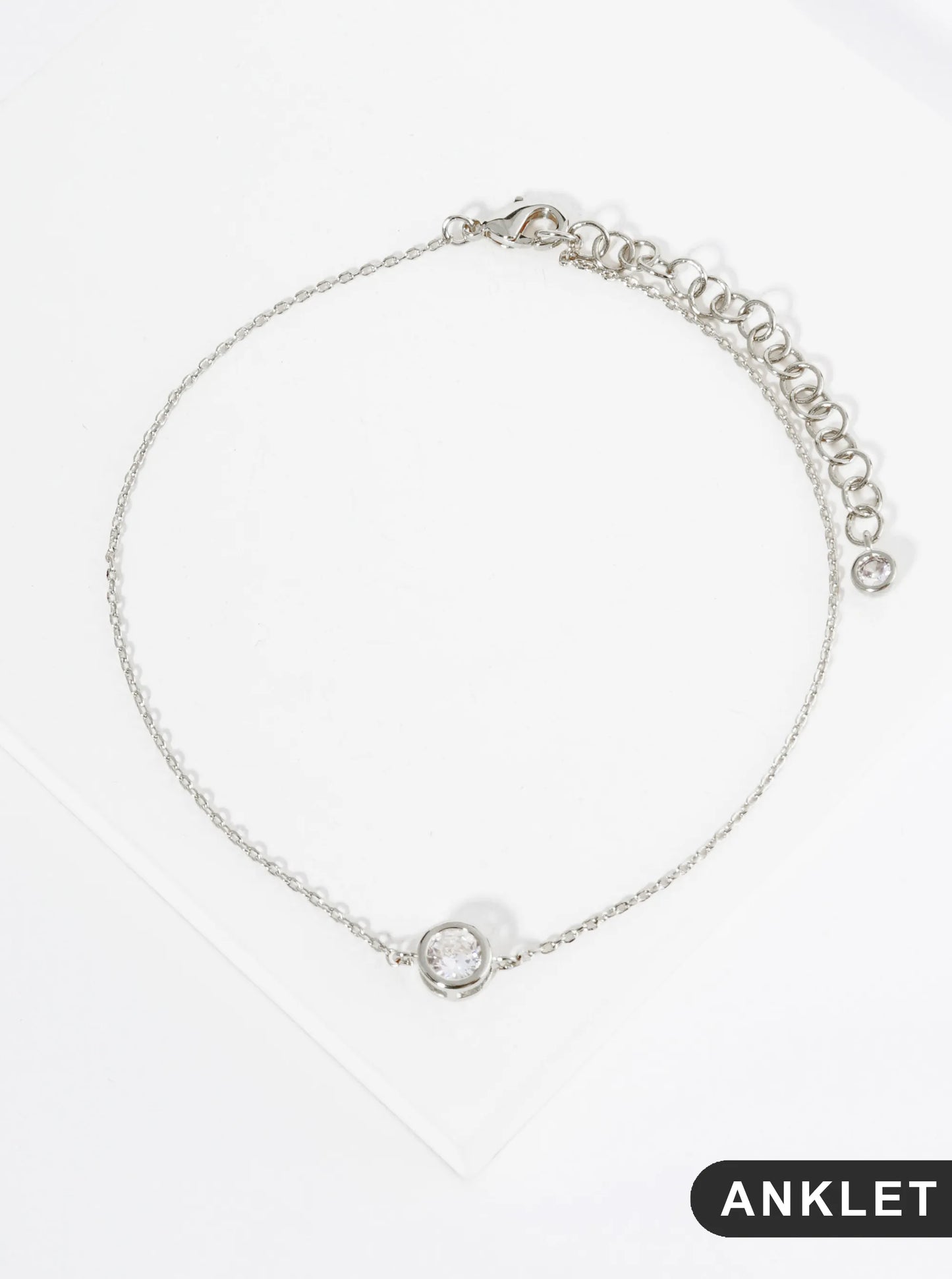 18K Gold Dipped 6mm Bezel Set Cubic Zirconia Stone Brass Chain Anklet