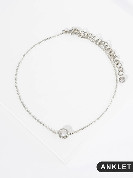 18K Gold Dipped 6mm Bezel Set Cubic Zirconia Stone Brass Chain Anklet
