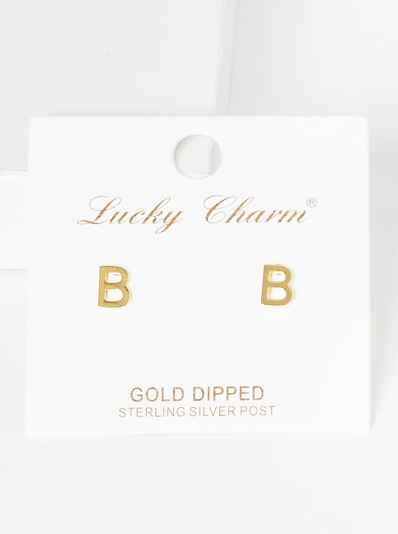18K Gold Dipped 6mm Brass Initial Stud Earrings