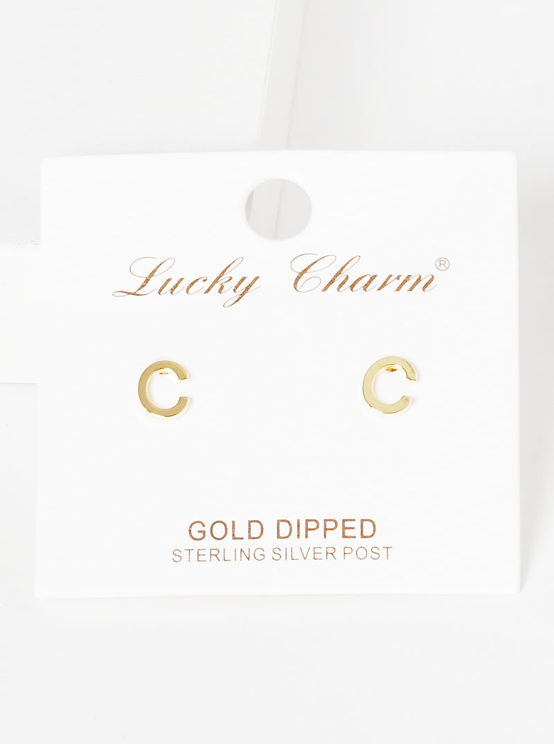 18K Gold Dipped 6mm Brass Initial Stud Earrings