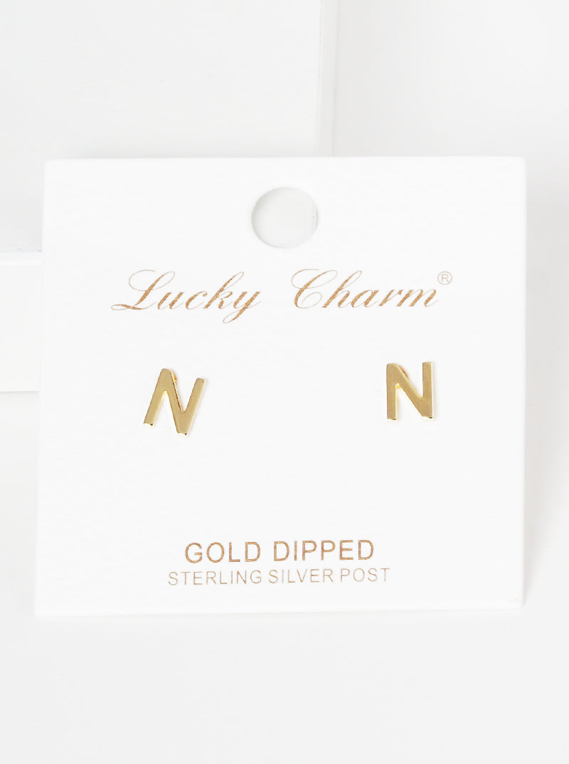 18K Gold Dipped 6mm Brass Initial Stud Earrings