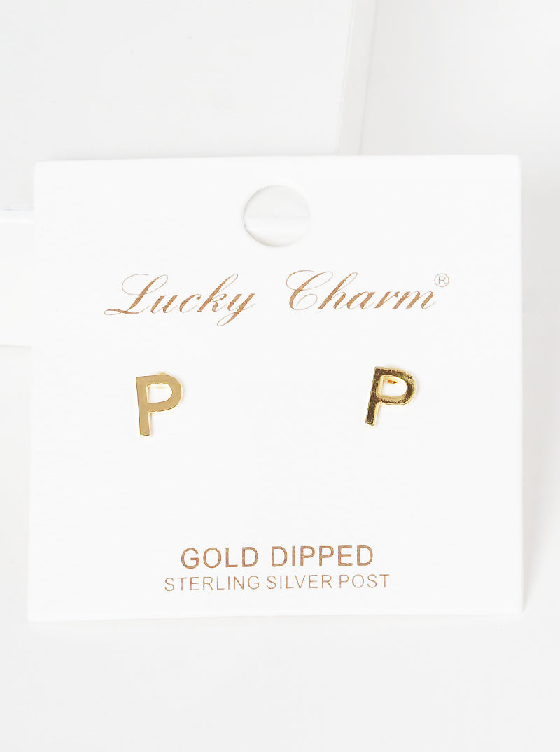 18K Gold Dipped 6mm Brass Initial Stud Earrings