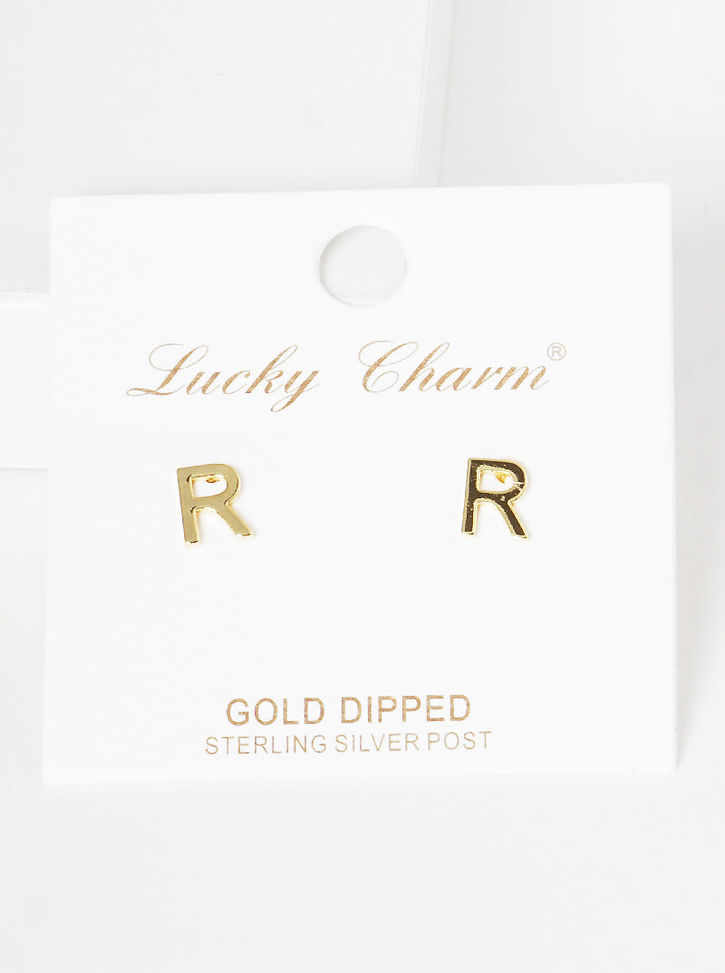 18K Gold Dipped 6mm Brass Initial Stud Earrings
