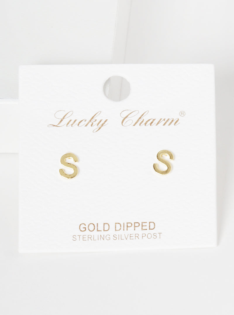 18K Gold Dipped 6mm Brass Initial Stud Earrings