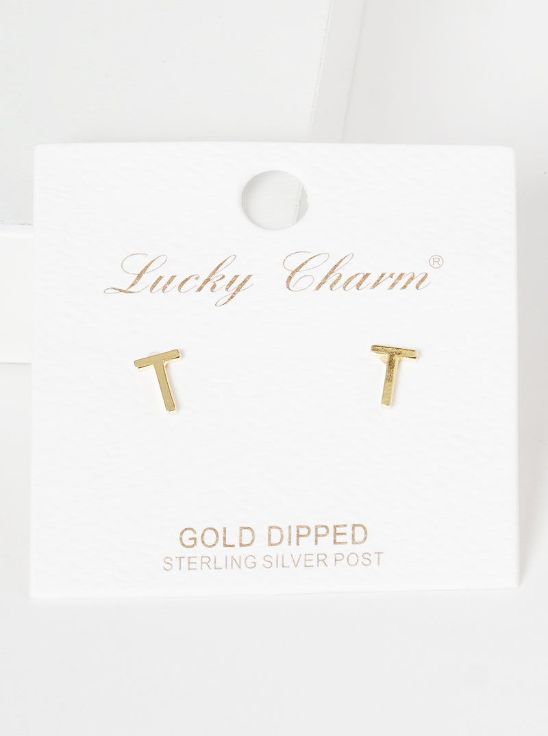 18K Gold Dipped 6mm Brass Initial Stud Earrings