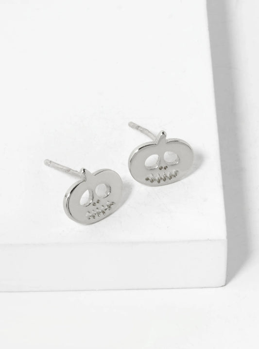 18K Gold Dipped 6mm Brass Pumpkin Sterling Silver Post Halloween Stud Earrings