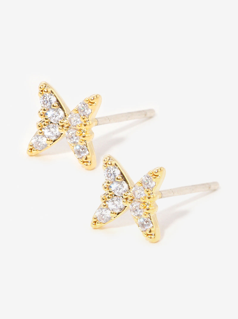 18K Gold Dipped 6mm Butterfly CZ Sterling Silver Post Stud Earrings