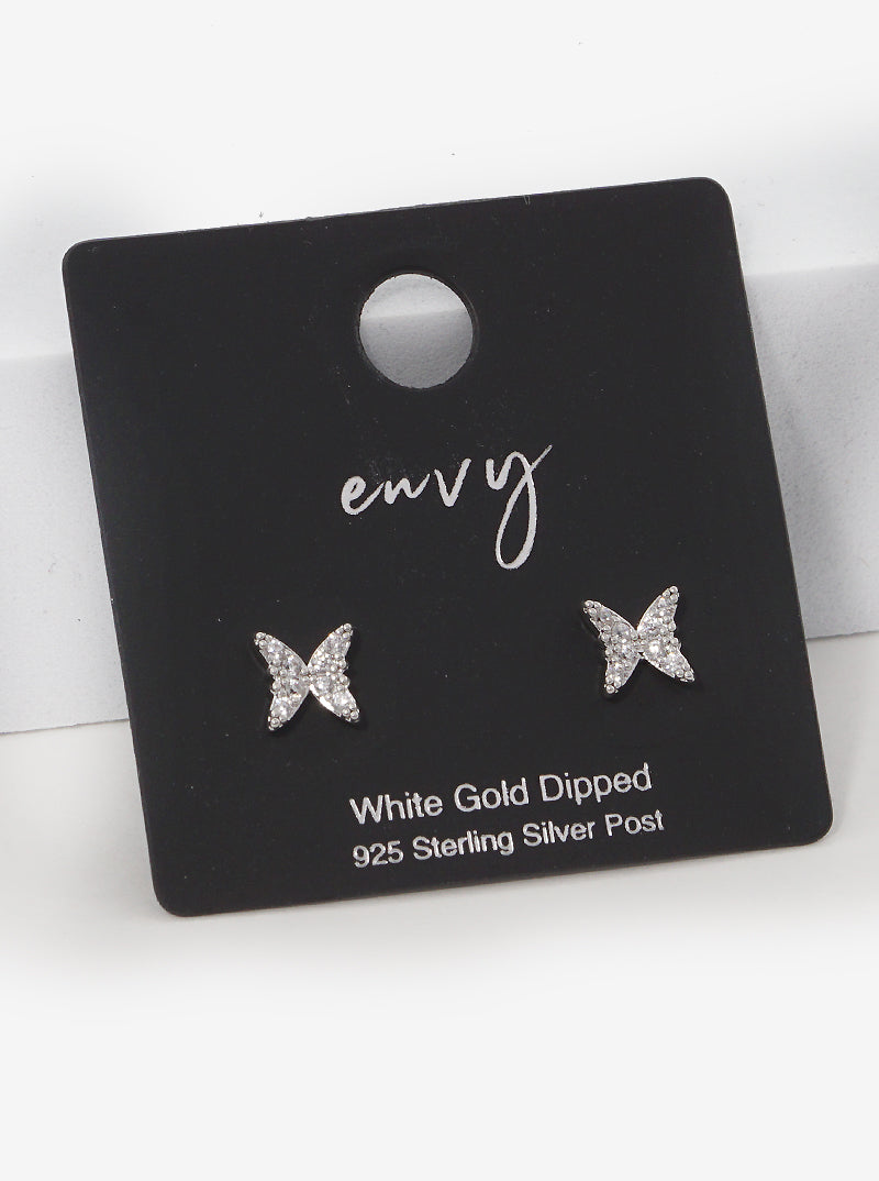 18K Gold Dipped 6mm Butterfly CZ Sterling Silver Post Stud Earrings