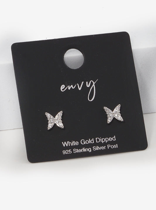 18K Gold Dipped 6mm Butterfly CZ Sterling Silver Post Stud Earrings