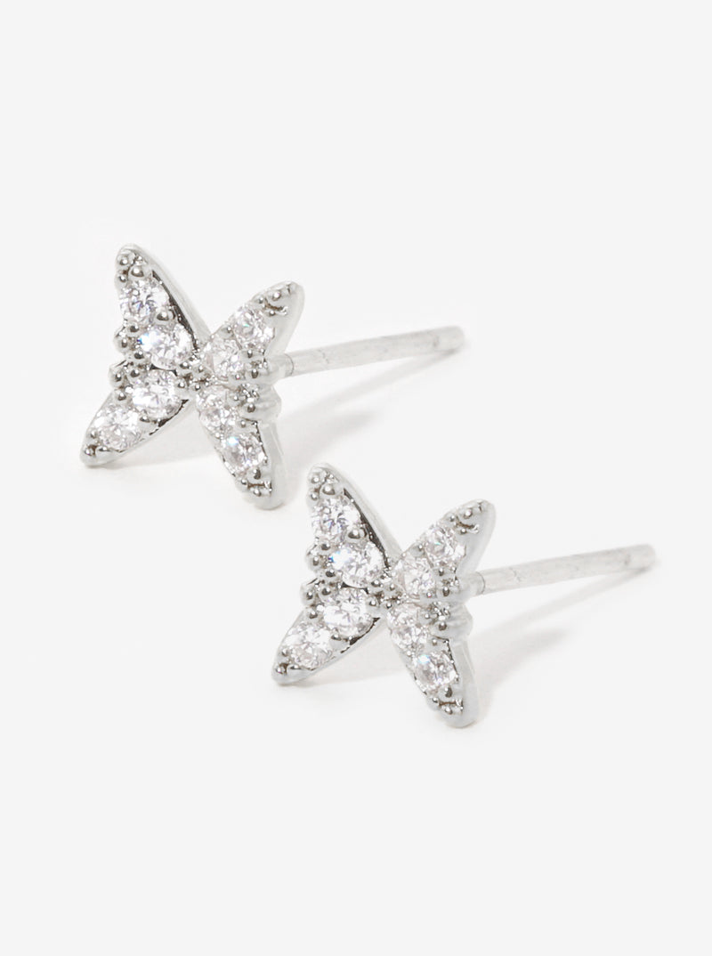 18K Gold Dipped 6mm Butterfly CZ Sterling Silver Post Stud Earrings