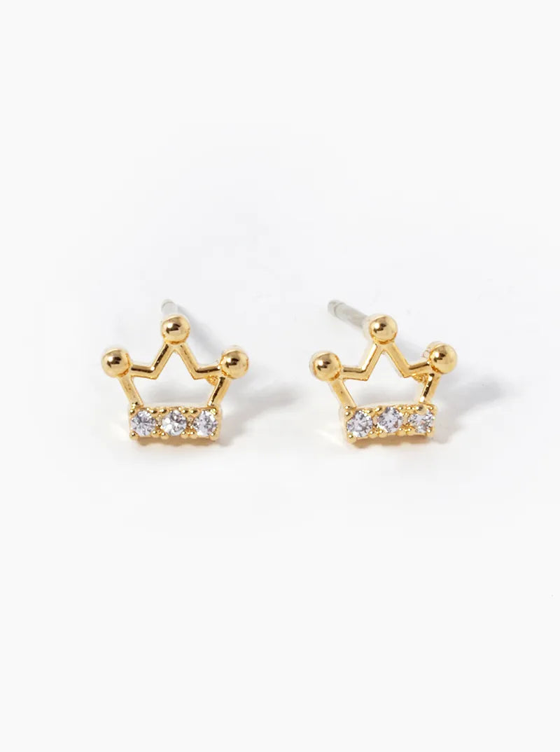 18K-Gold-Dipped 6mm CZ Crown Stud Earrings