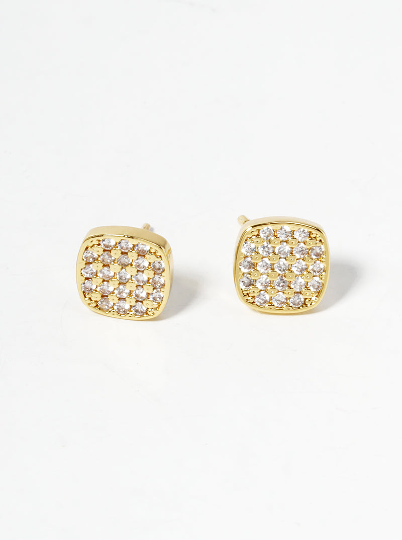 18K-Gold-Dipped 6mm CZ Pave Dainty Rounded-Square Post Stud Earrings