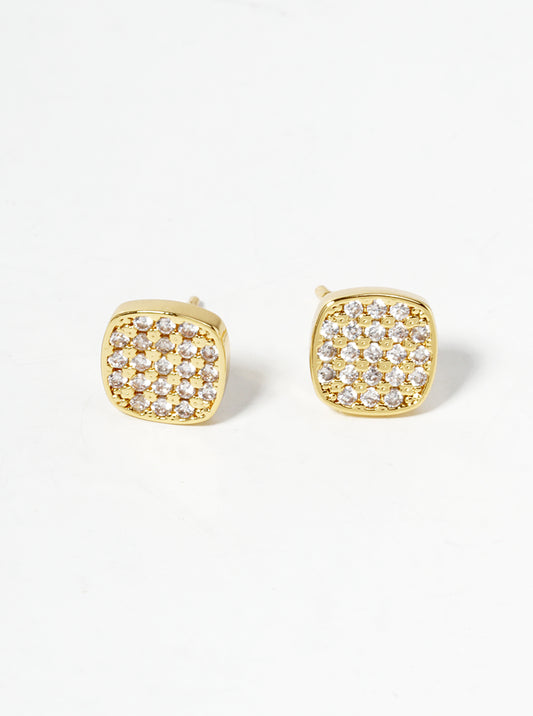 18K-Gold-Dipped 6mm CZ Pave Dainty Rounded-Square Post Stud Earrings