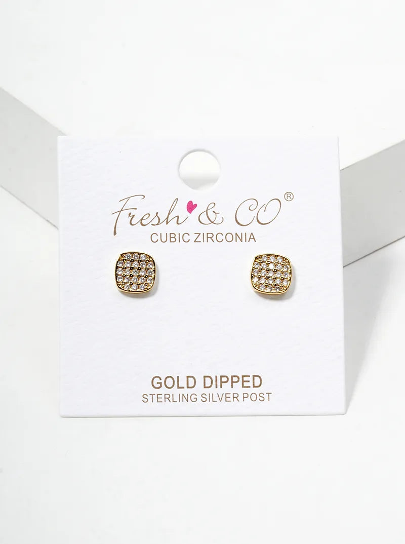 18K-Gold-Dipped 6mm CZ Pave Dainty Rounded-Square Post Stud Earrings