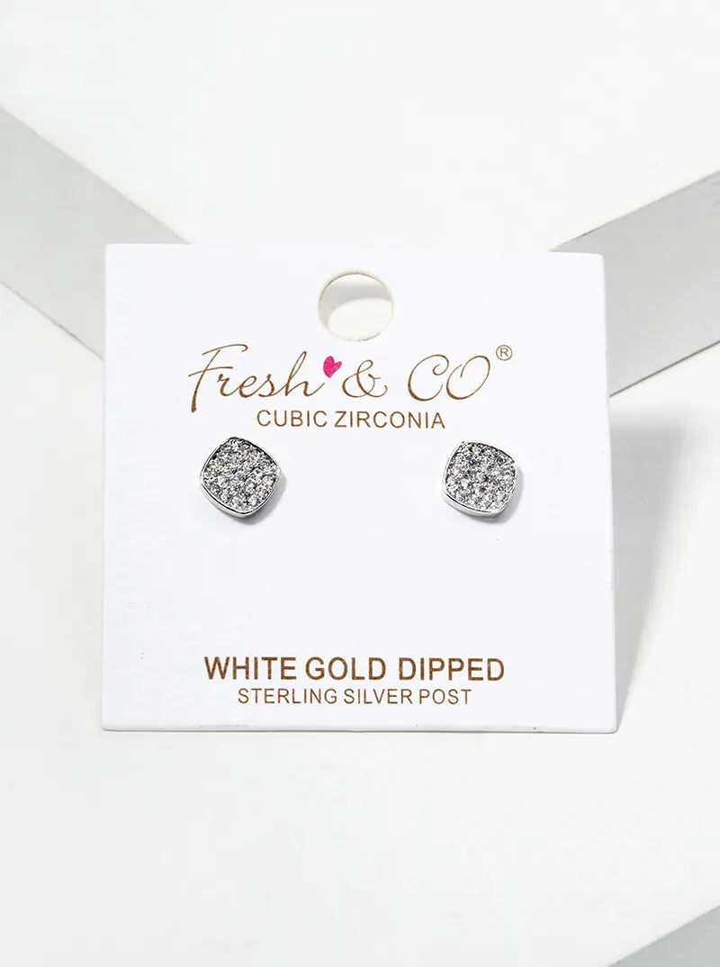 18K Gold Dipped CZ Cross Crown Post Stud Earrings