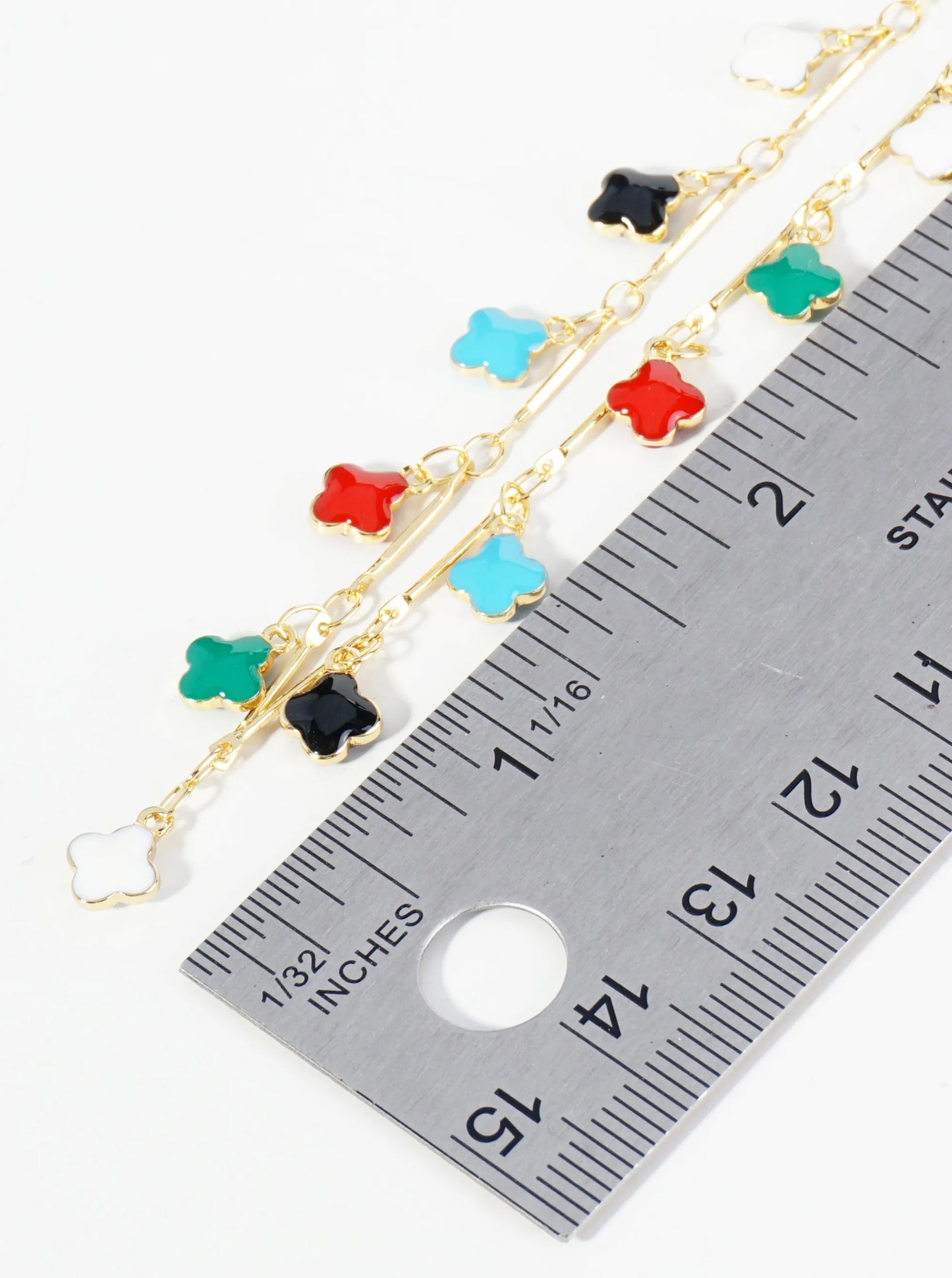 18K Gold Dipped 6mm Enamel Quatrefoil Charms Brass Chain Anklet