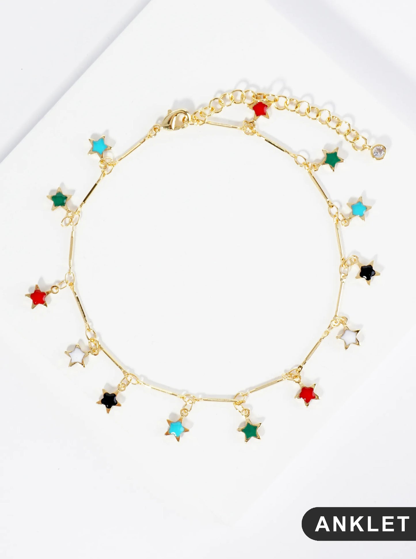 18K Gold Dipped 6mm Enamel Star Charms Brass Chain Anklet