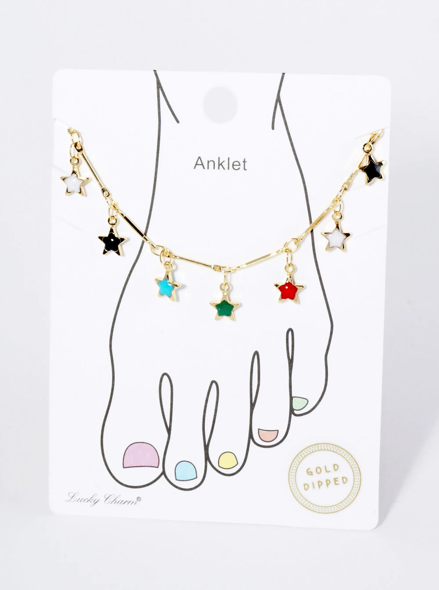 18K Gold Dipped 6mm Enamel Star Charms Brass Chain Anklet