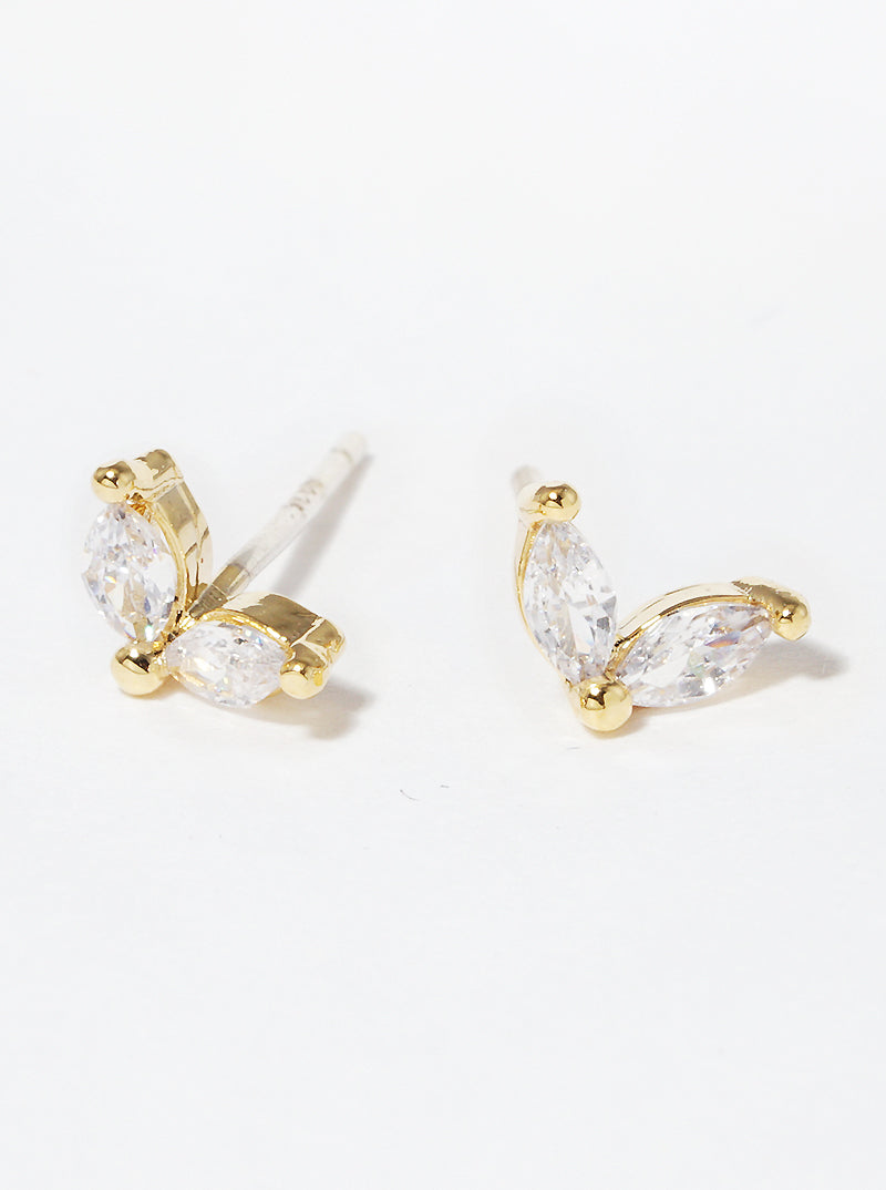 18K Gold Dipped 6mm Sprout CZ Sterling Silver Post Stud Earrings