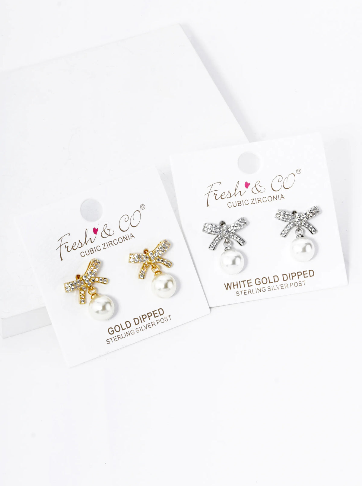 18K Gold Dipped 7mm Pearl Drop Micro Pave Set Cubic Zirconia Ribbon Bow Dangle Post Earrings