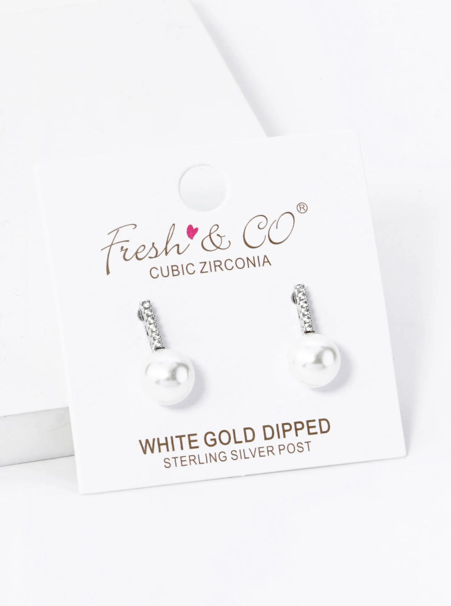 18K Gold Dipped 7mm Pearl Drop Pave Cubic Zirconia Bar Post Stud Earrings
