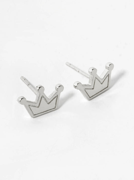 18K Gold Dipped 7mm Textured Brass Crown Sterling Silver Post Stud Earrings