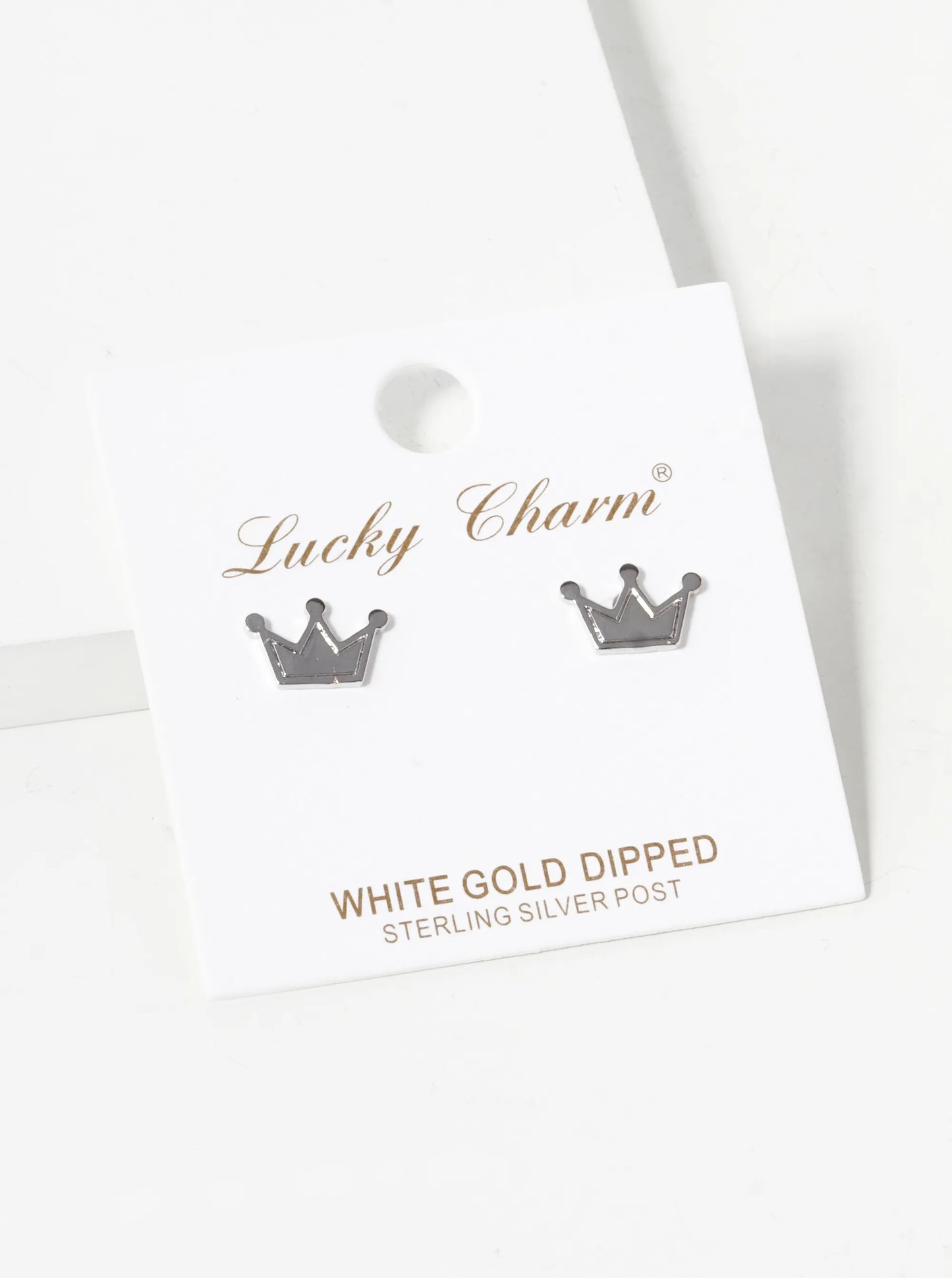 18K Gold Dipped 7mm Textured Brass Crown Sterling Silver Post Stud Earrings