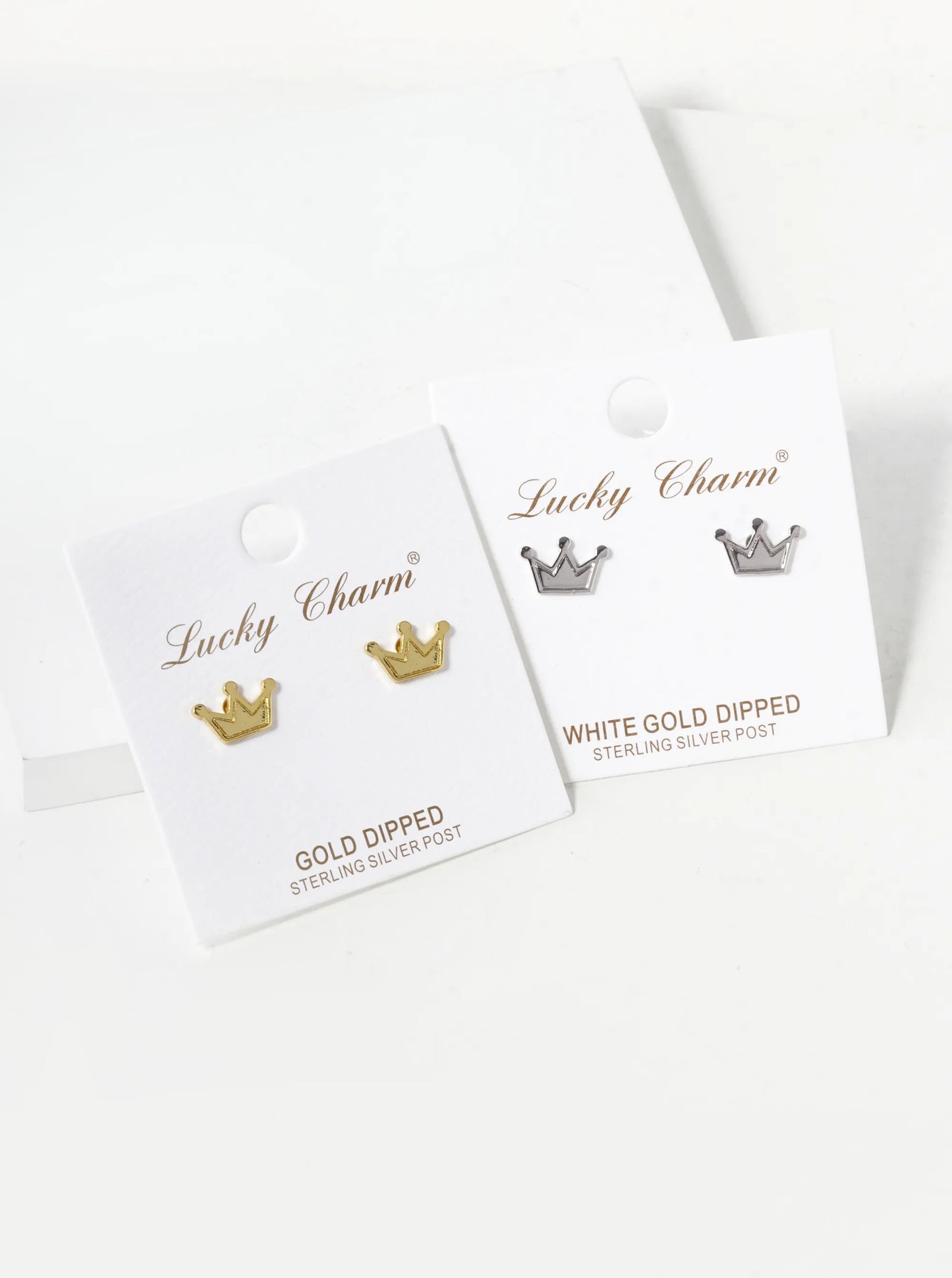 18K Gold Dipped 7mm Textured Brass Crown Sterling Silver Post Stud Earrings