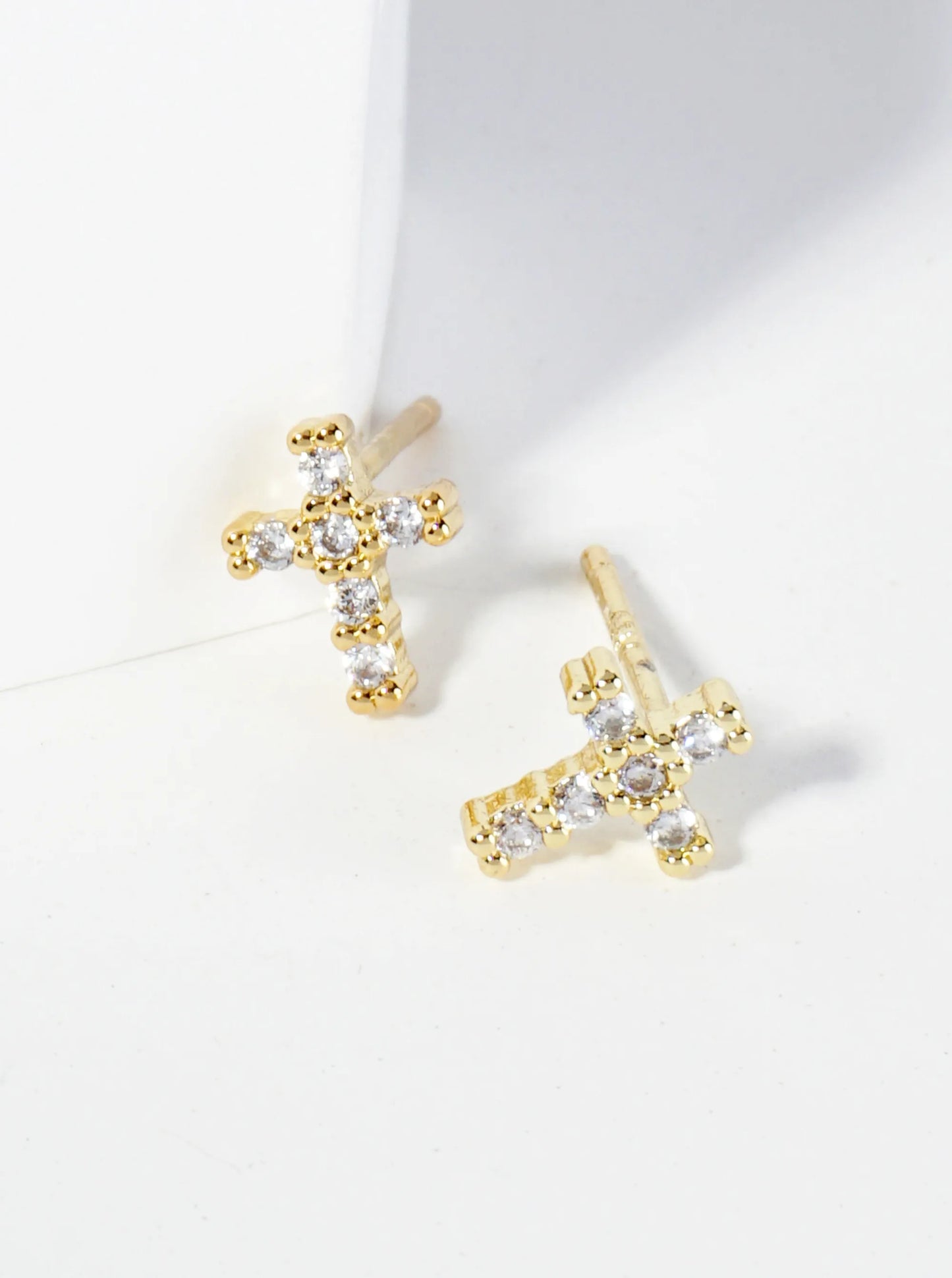 18K Gold Dipped 7mm Tiny Cubic Zirconia Cross Stud Earrings
