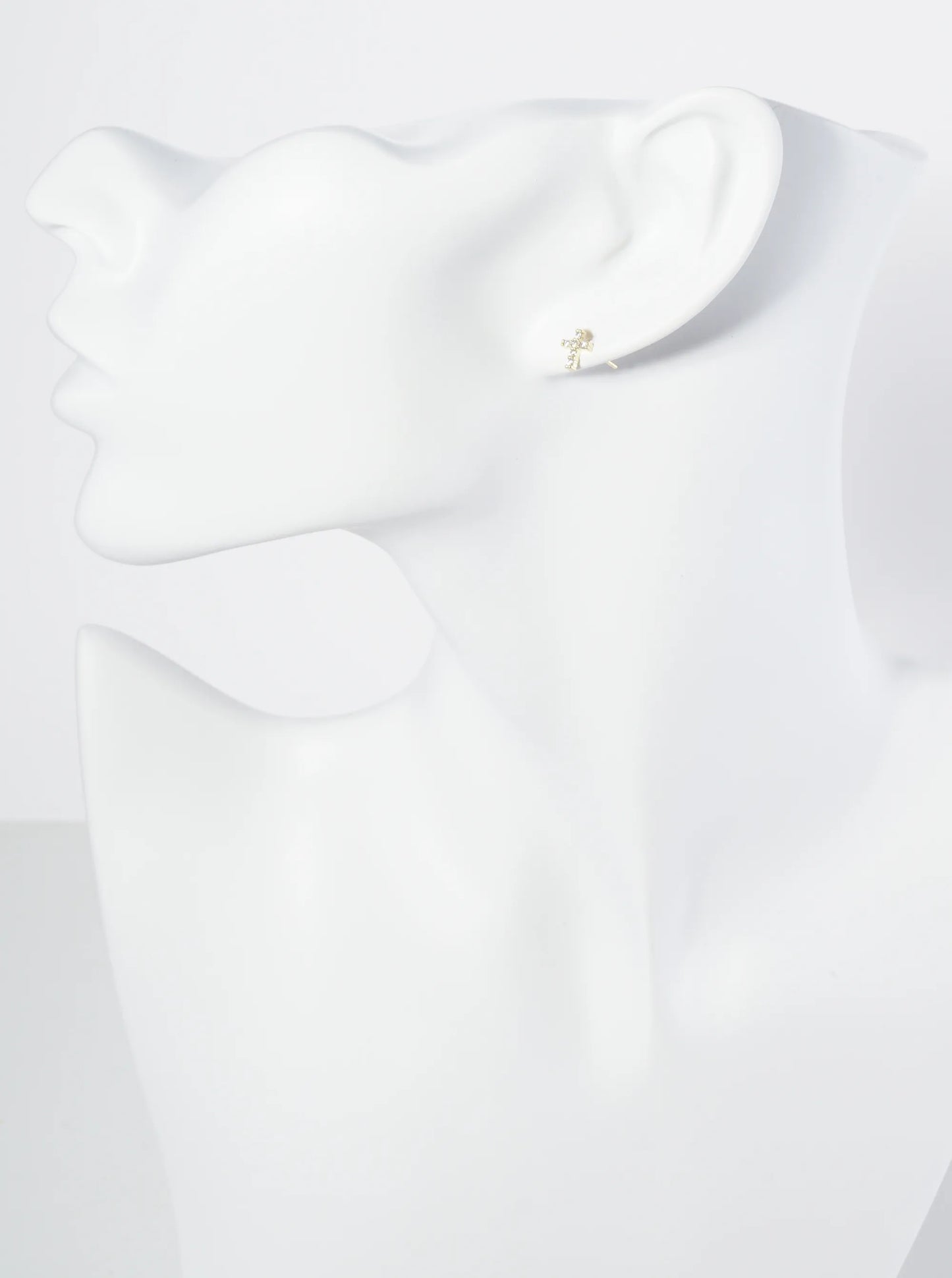 18K Gold Dipped 7mm Tiny Cubic Zirconia Cross Stud Earrings