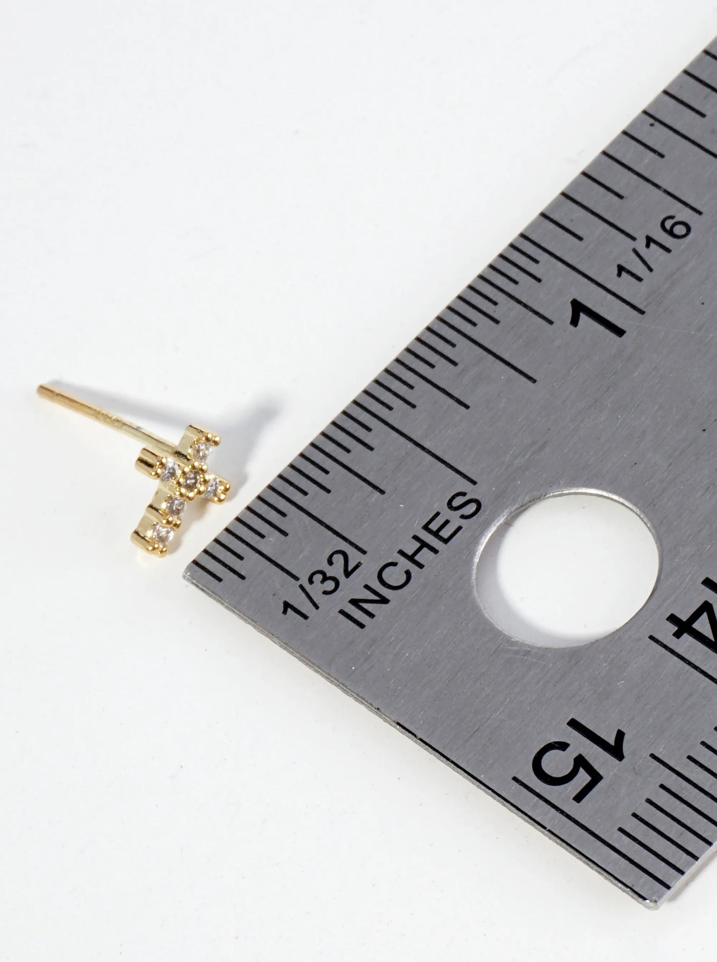 18K Gold Dipped 7mm Tiny Cubic Zirconia Cross Stud Earrings