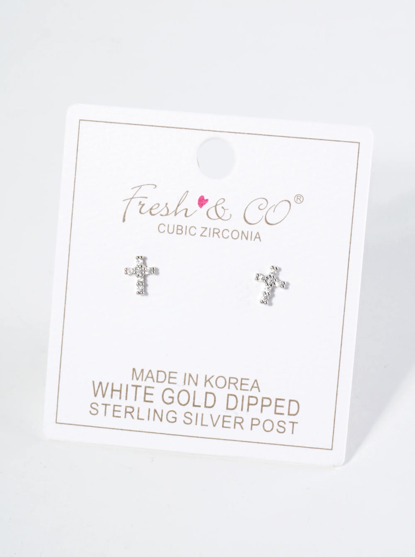 18K Gold Dipped 7mm Tiny Cubic Zirconia Cross Stud Earrings