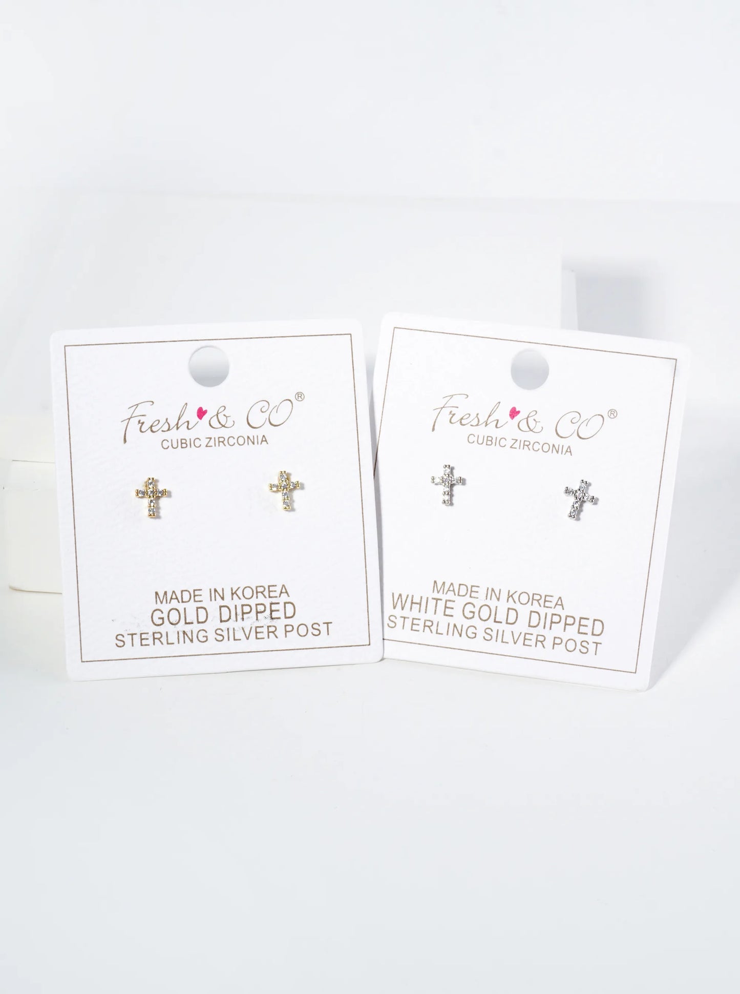 18K Gold Dipped 7mm Tiny Cubic Zirconia Cross Stud Earrings