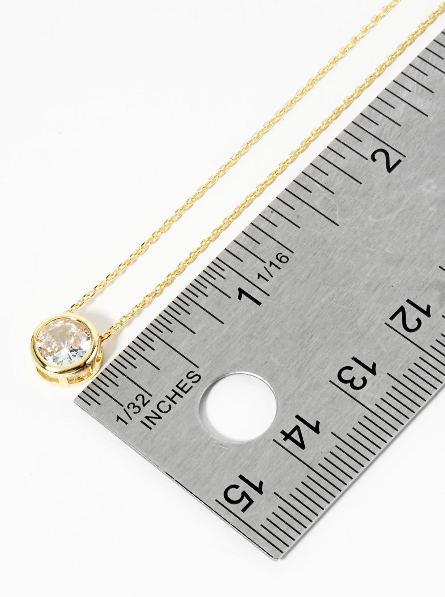 18K Gold Dipped 8mm Bezel Set Round CZ Stone Pendant Necklace