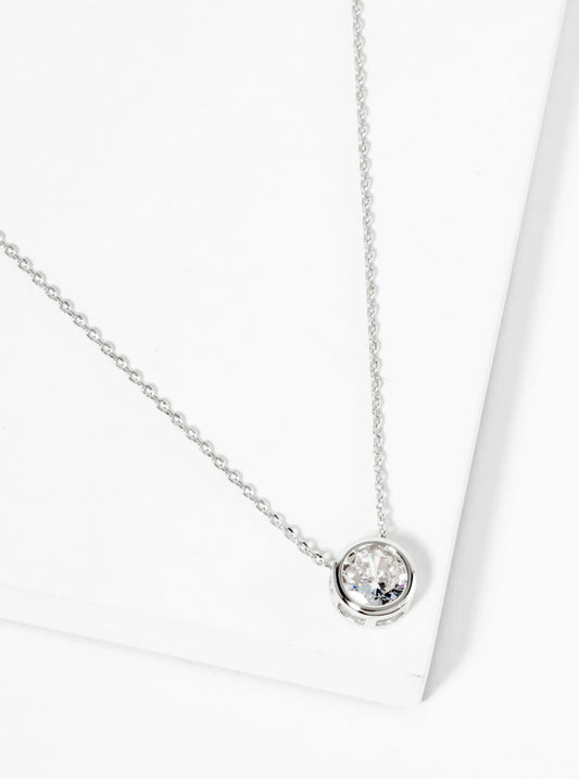 18K Gold Dipped 8mm Bezel Set Round CZ Stone Pendant Necklace