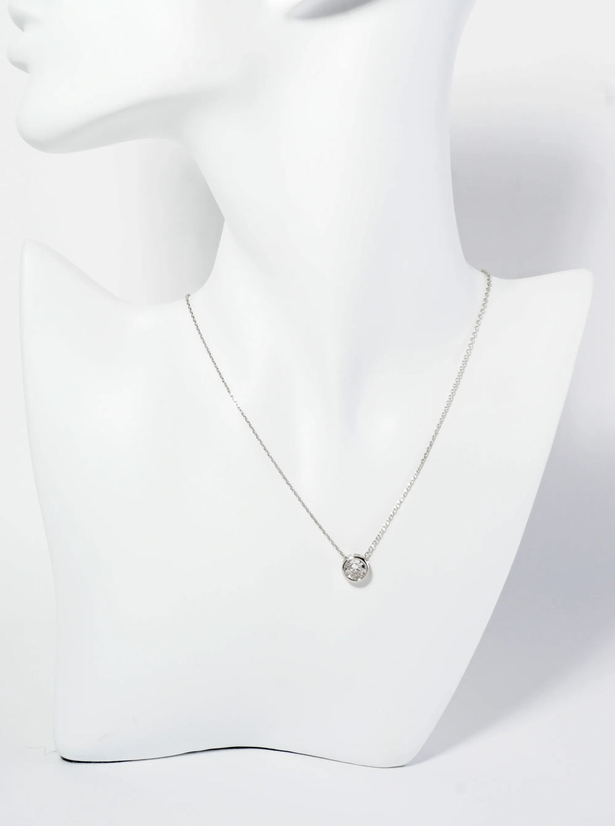 18K Gold Dipped 8mm Bezel Set Round CZ Stone Pendant Necklace