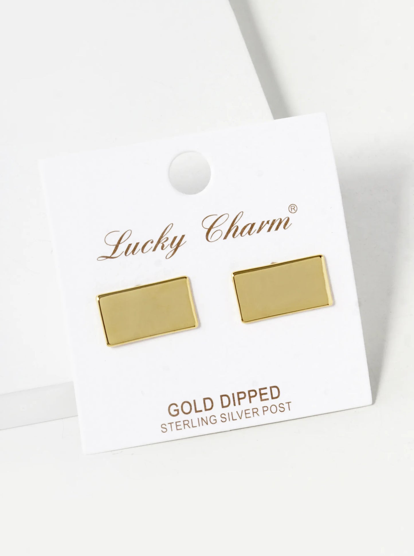 18K Gold Dipped 8mm Brass Rectangle Sterling Silver Post Stud Earrings