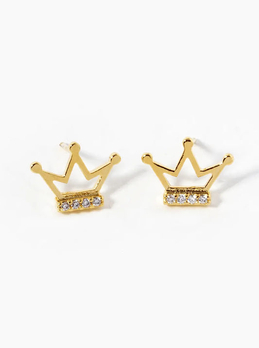 18K-Gold-Dipped 8mm CZ Crown Stud Earrings
