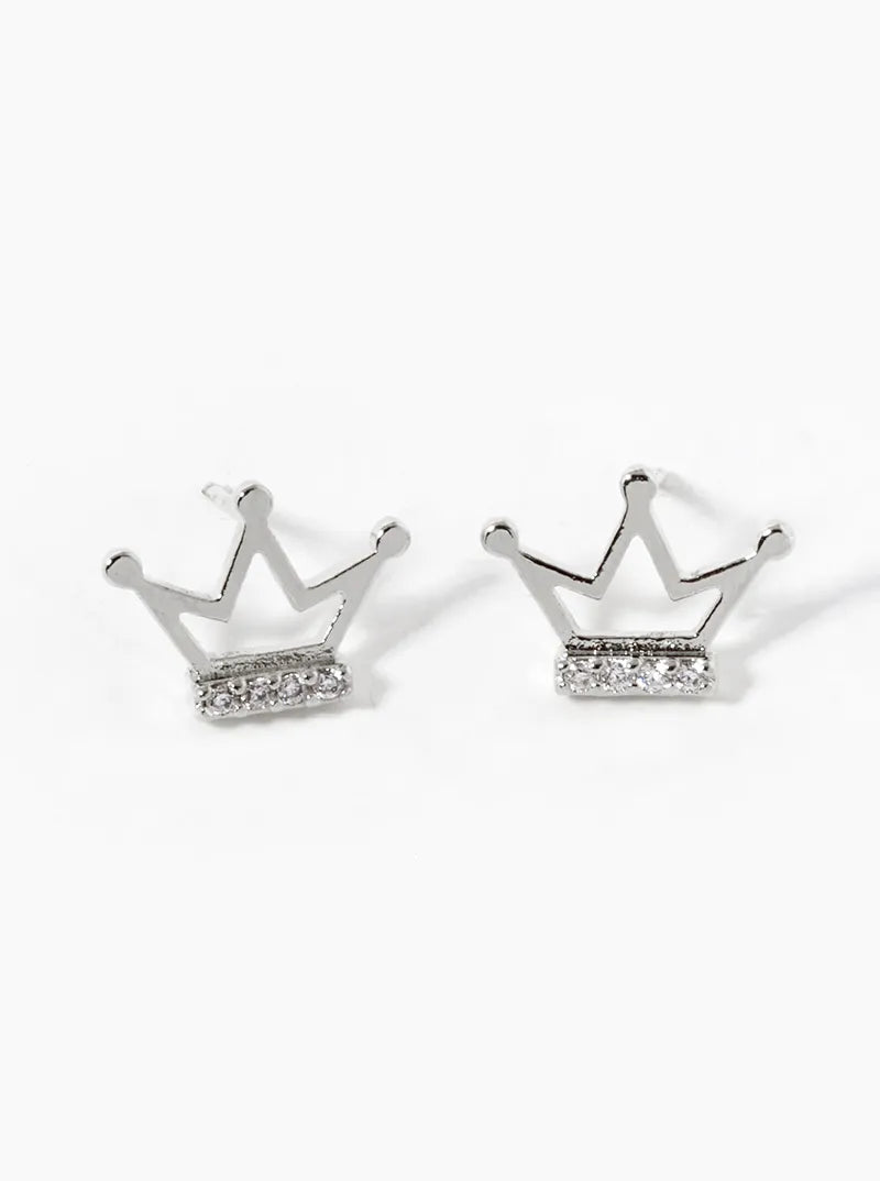18K-Gold-Dipped 8mm CZ Crown Stud Earrings