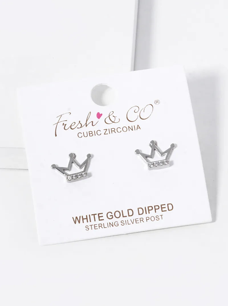 18K-Gold-Dipped 8mm CZ Crown Stud Earrings