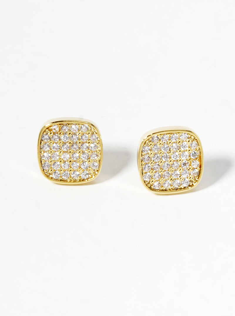 18K-Gold-Dipped 8mm CZ Pave Rounded-Square Post Stud Earrings