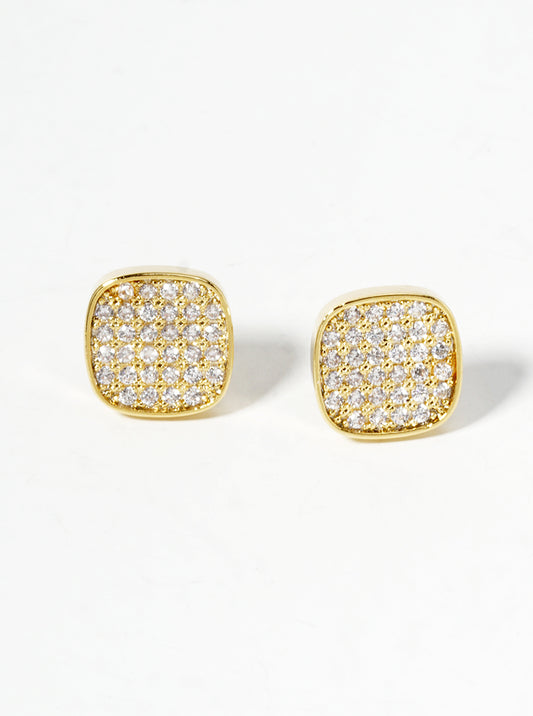 18K-Gold-Dipped 8mm CZ Pave Rounded-Square Post Stud Earrings