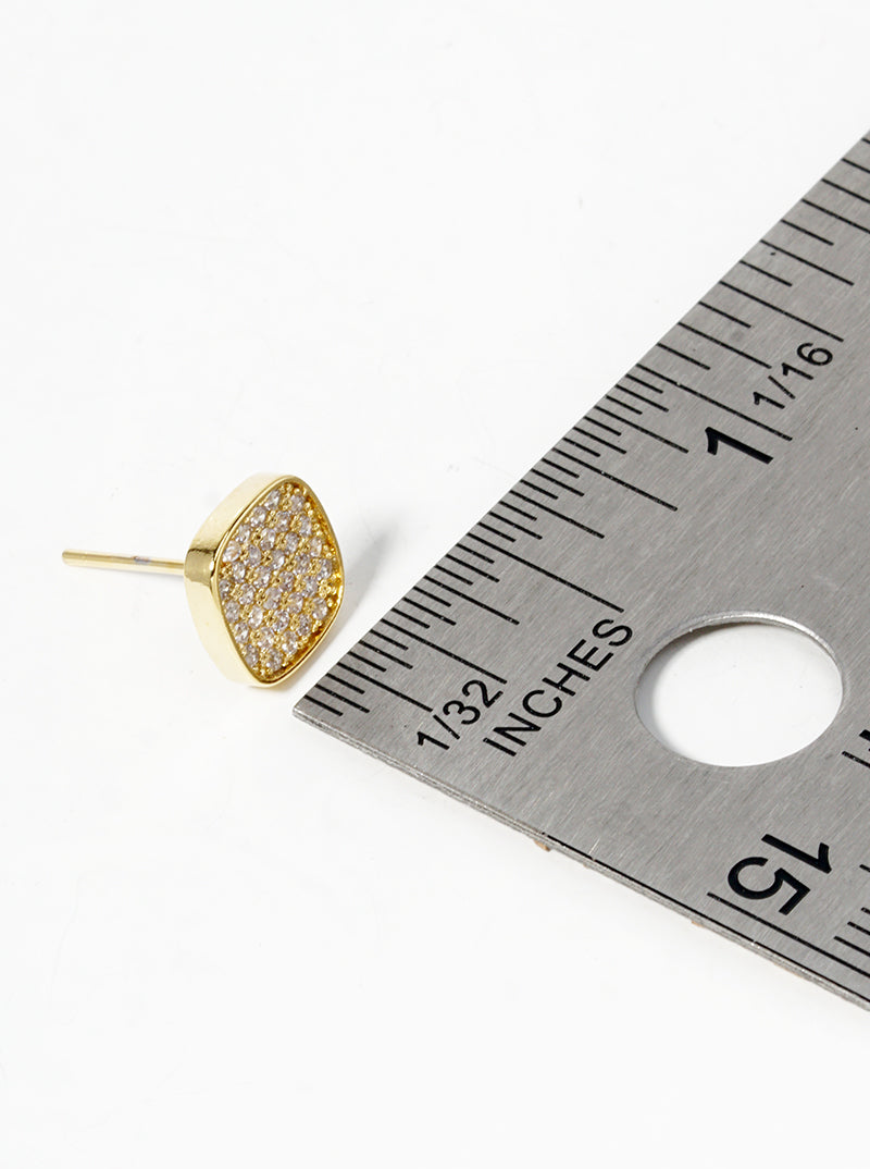 18K-Gold-Dipped 8mm CZ Pave Rounded-Square Post Stud Earrings