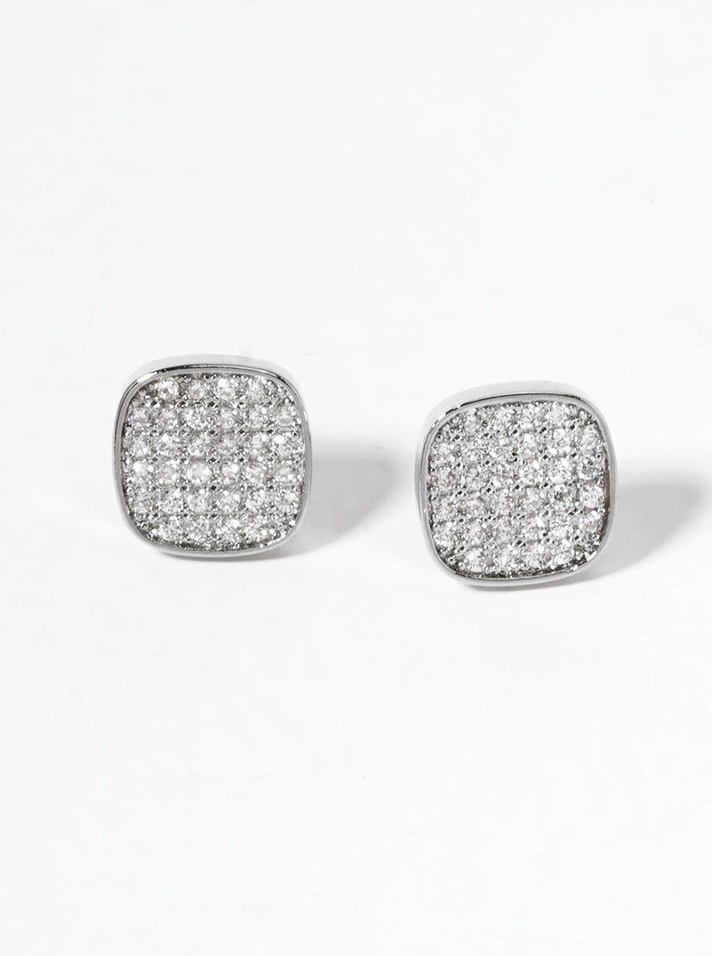 18K-Gold-Dipped 8mm CZ Pave Rounded-Square Post Stud Earrings