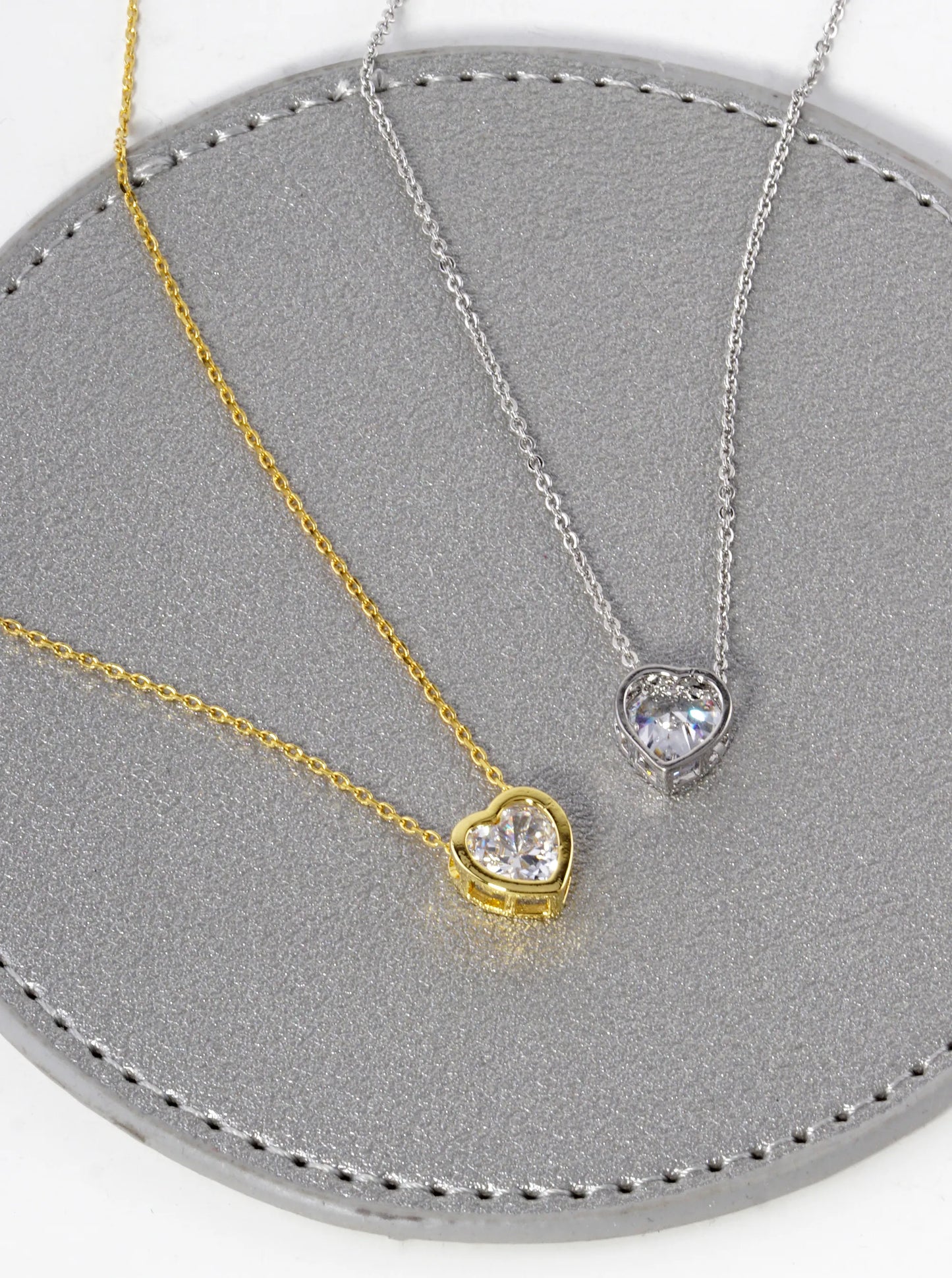 18K Gold Dipped 8mm CZ Stone Heart Pendant Necklace