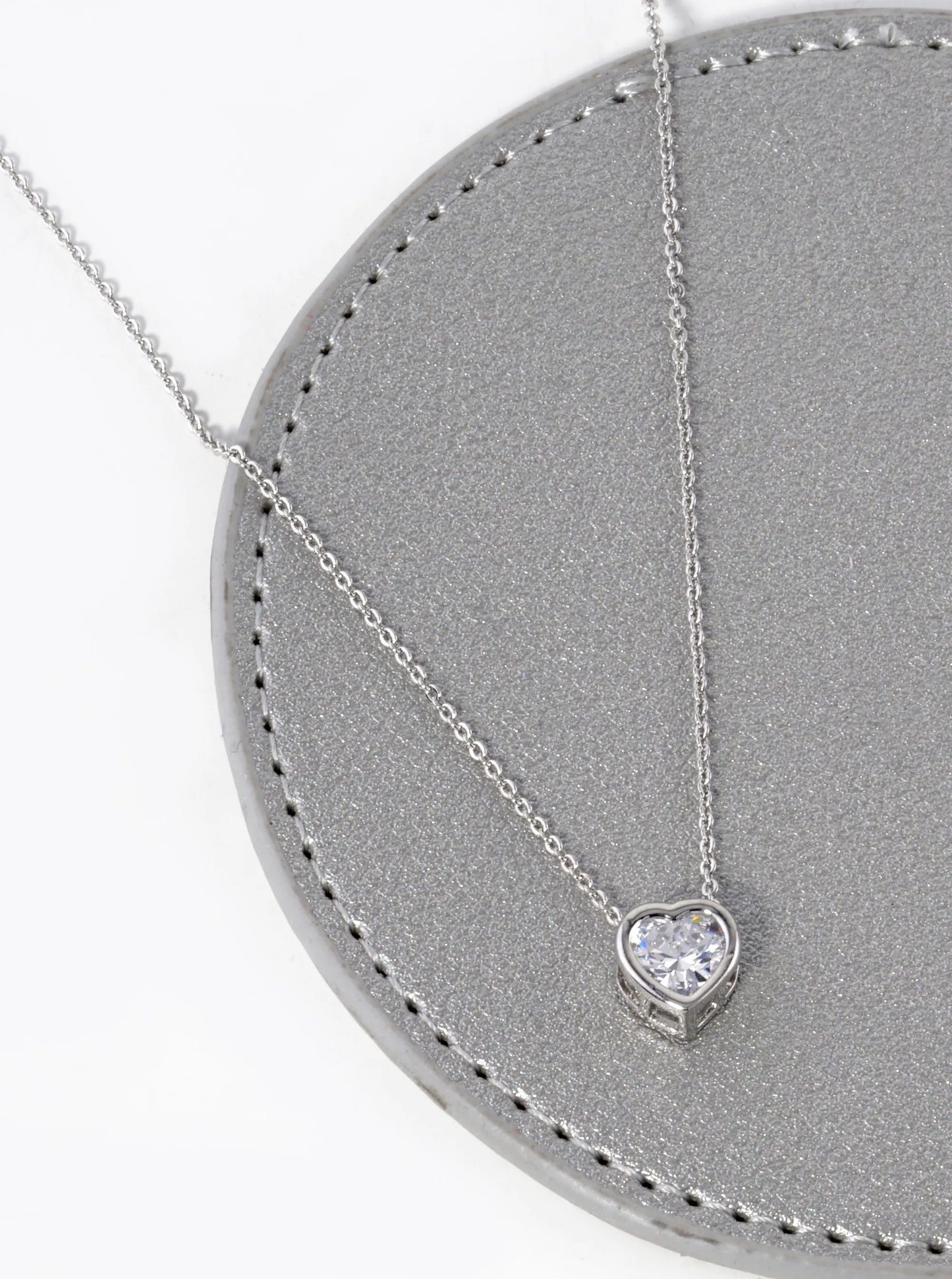 18K Gold Dipped 8mm CZ Stone Heart Pendant Necklace