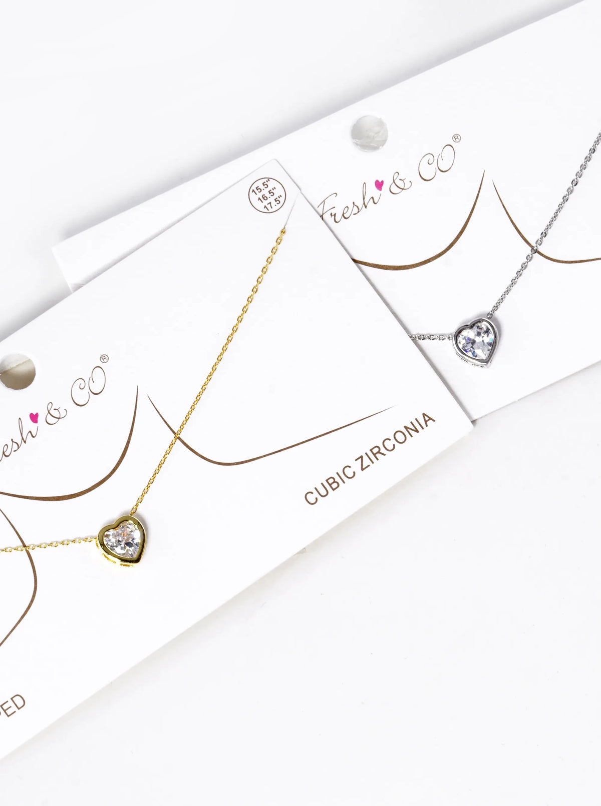 18K Gold Dipped 8mm CZ Stone Heart Pendant Necklace